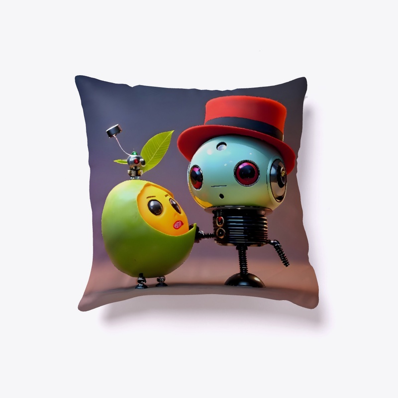 A mango with a robot with a top hat
