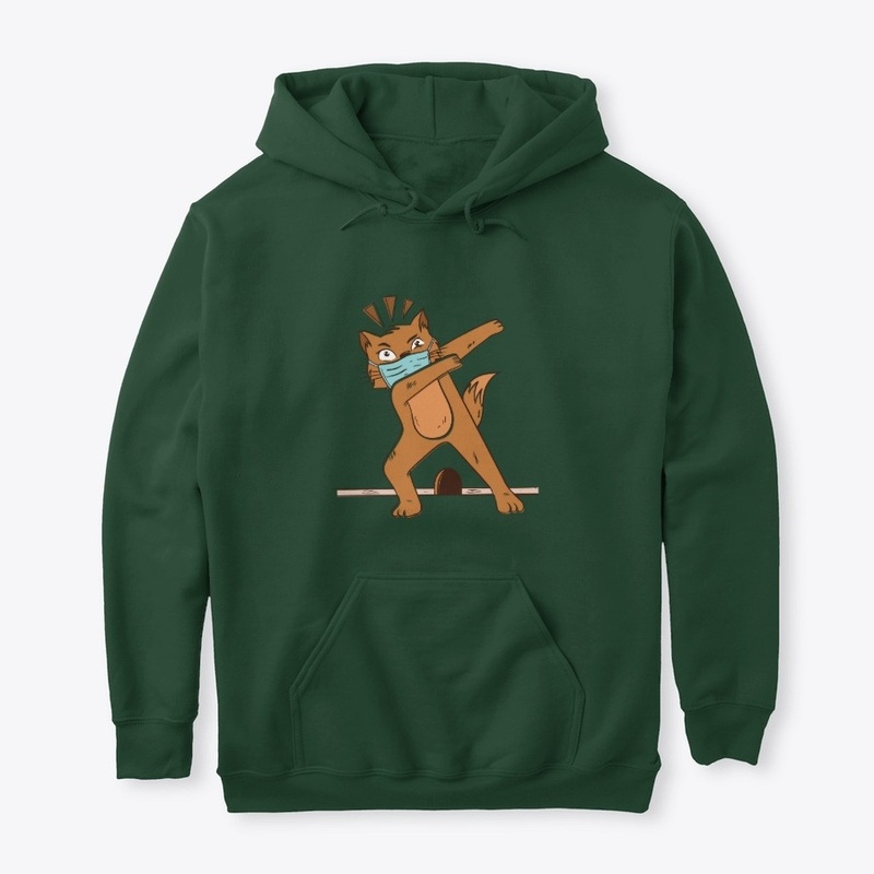 Pet cat in covid-19 mask funny cartoon