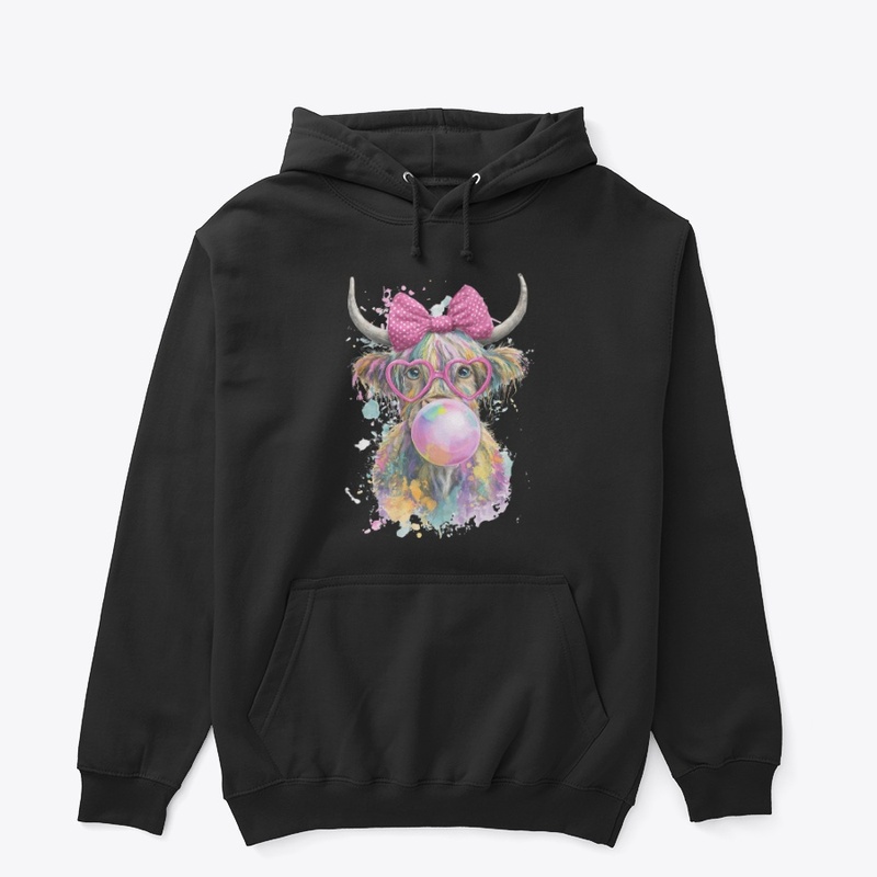 Cute Highland Cow Bubblegum Pink Bow Tee