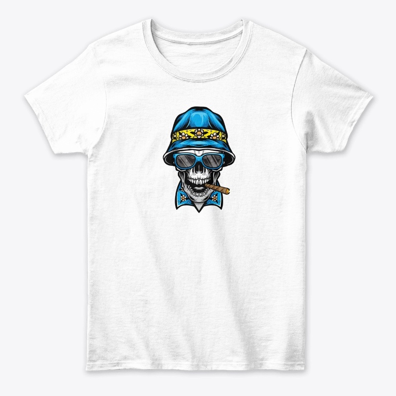 smoking skull wearing bucket hat