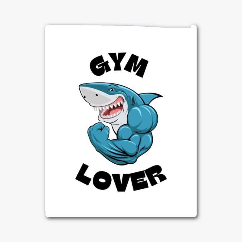 Blue Illustrated Shark Gym Lover T-Shirt