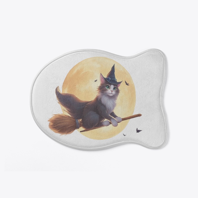Cat flying on a broomstick