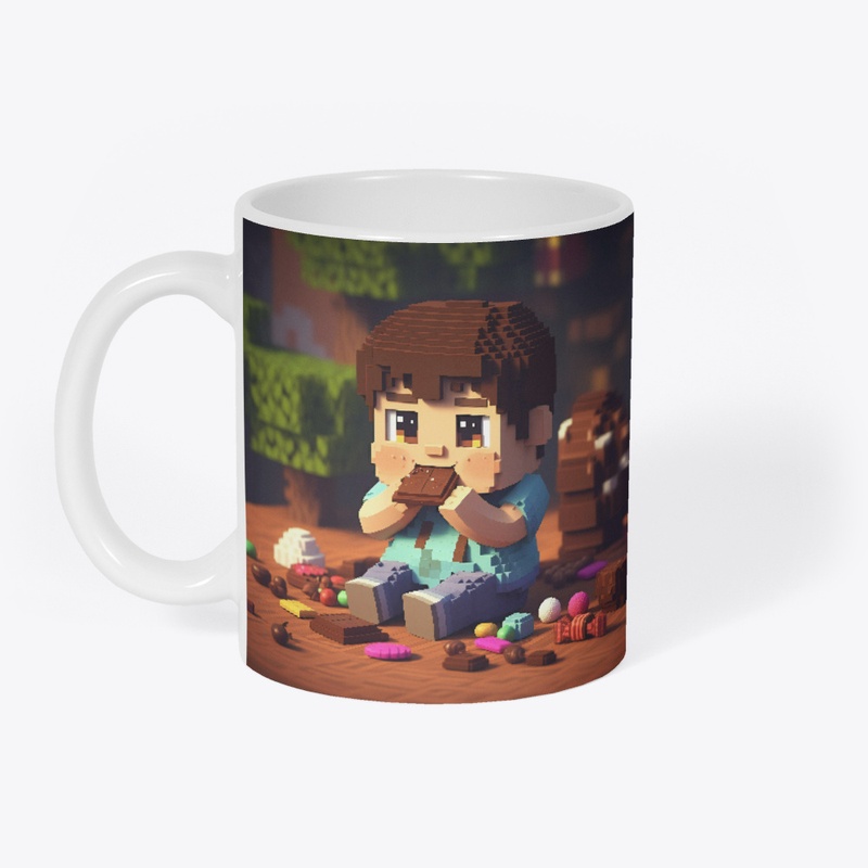 Cute boy eating chocolate mug design