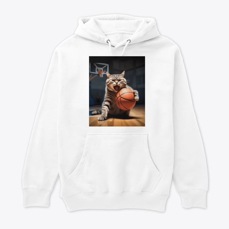 Angry cat playing basket ball