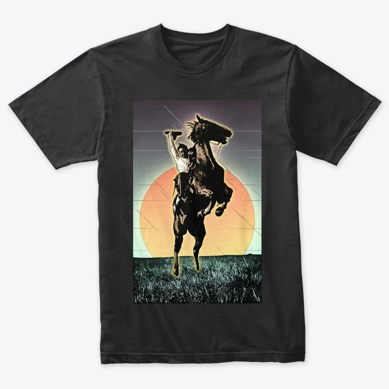 Cowboy Riding Horse with Sunset