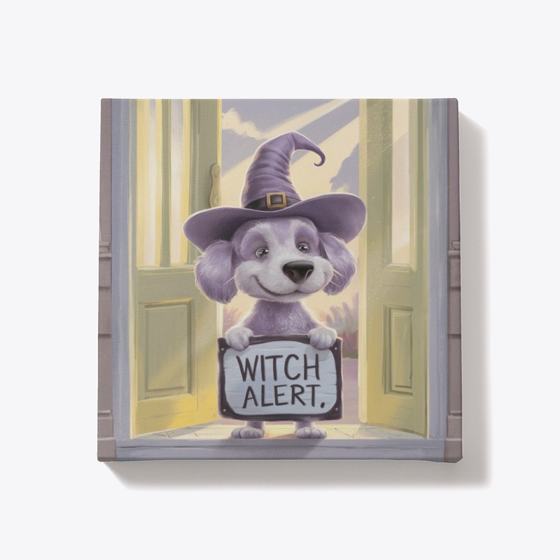 Magical Dog with Witch Alert Sign