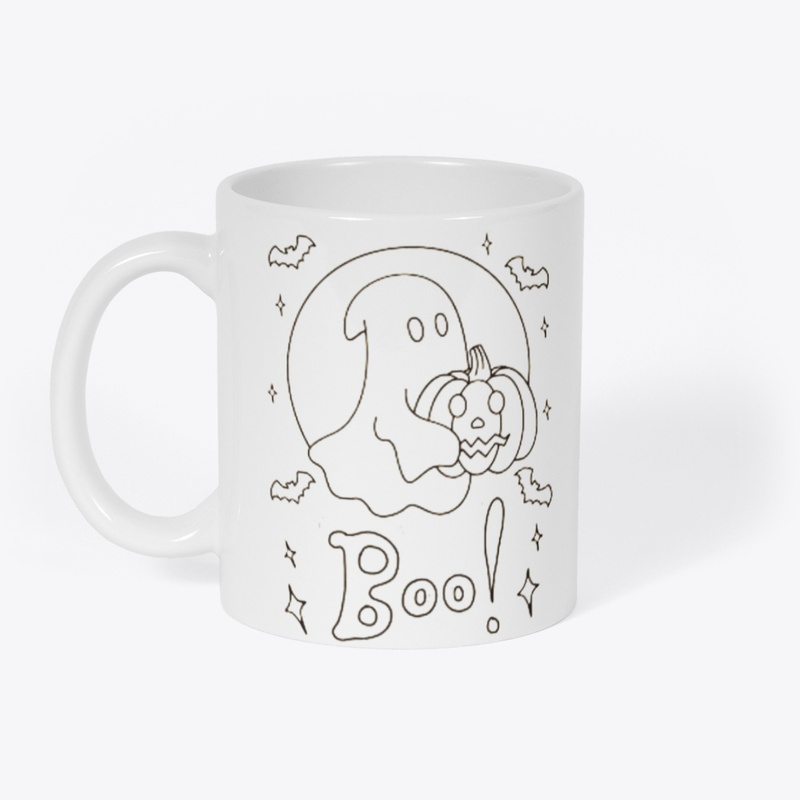 "Ghostly Boo & Pumpkin Coloring Page!"