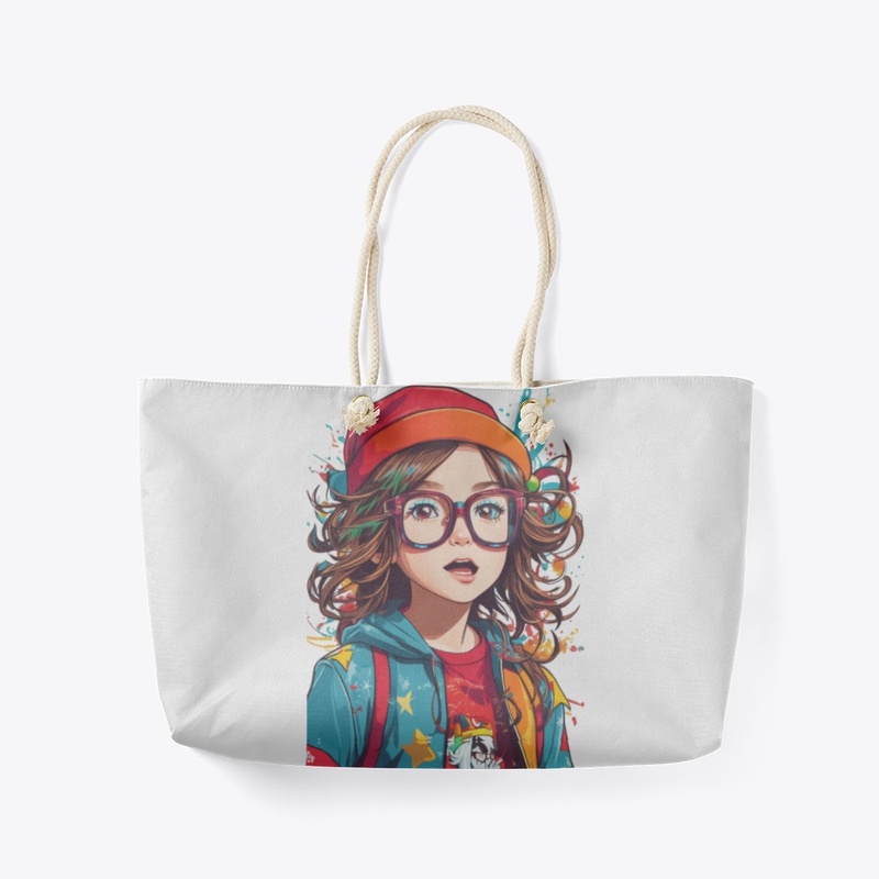 A colorful little girl wearing glasses