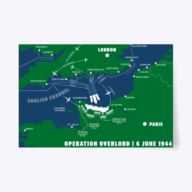 D-Day Map Large Print (Green and Blue)