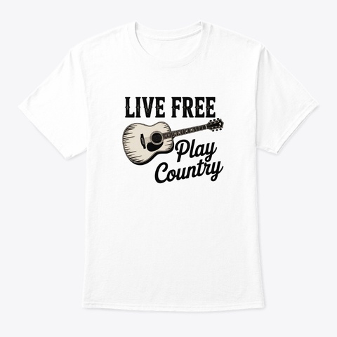 Live Free Play Country Guitar White Maglietta Front