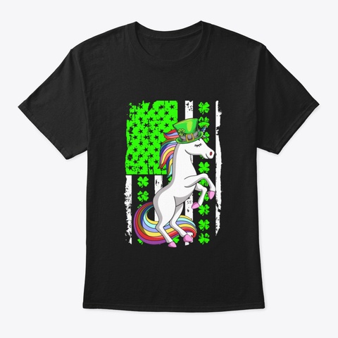 Unicorn Leprechaun Hat Shamrock Paddy's  Black T-Shirt Front