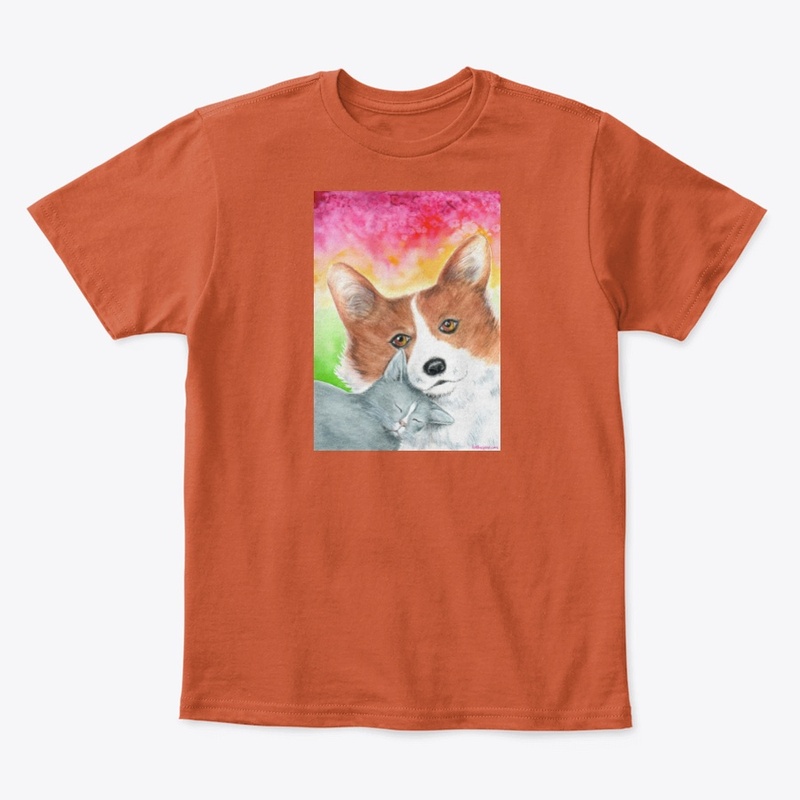Corgi Dog and Cat Kids Tee