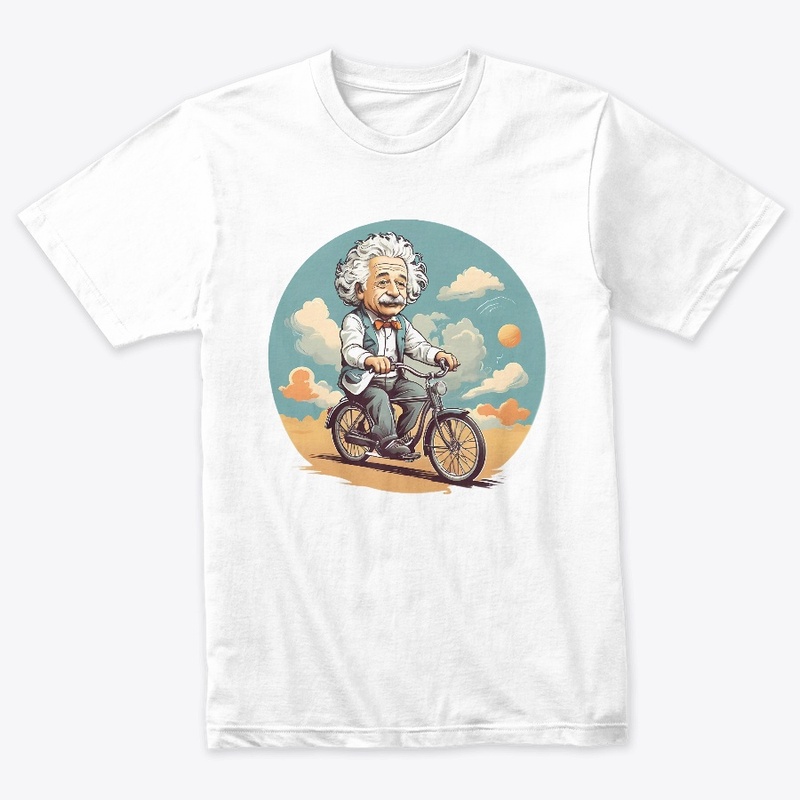Albert Einstein rides bicycle