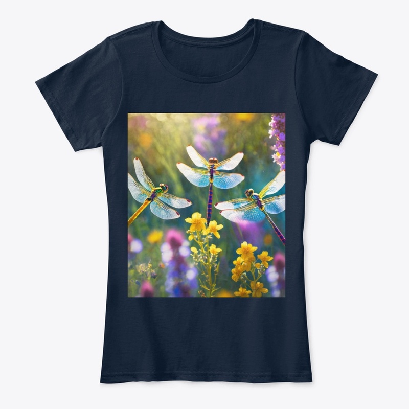 Dragonflies in meadow of colorful flower