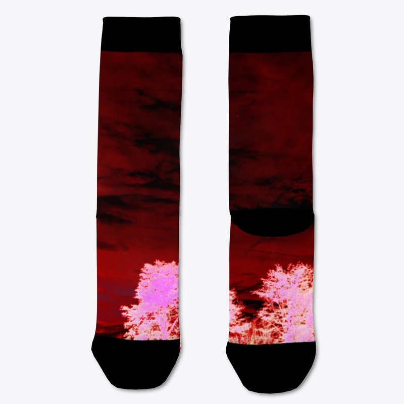 red with neon trees