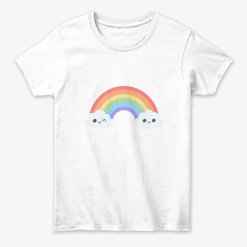 Two clouds with a rainbow