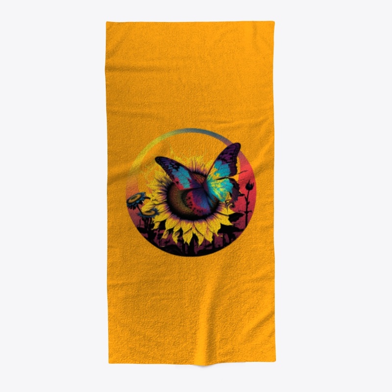 Butterfly Sunflower Beach Towel