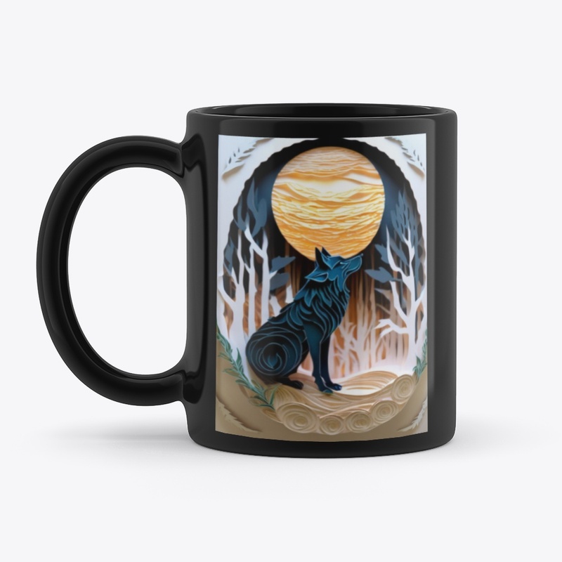 Carved Wolf under Full Moon