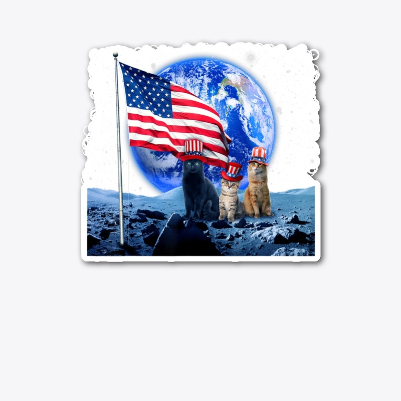 Cats In Moon Patriotic USA Flag T-shirt