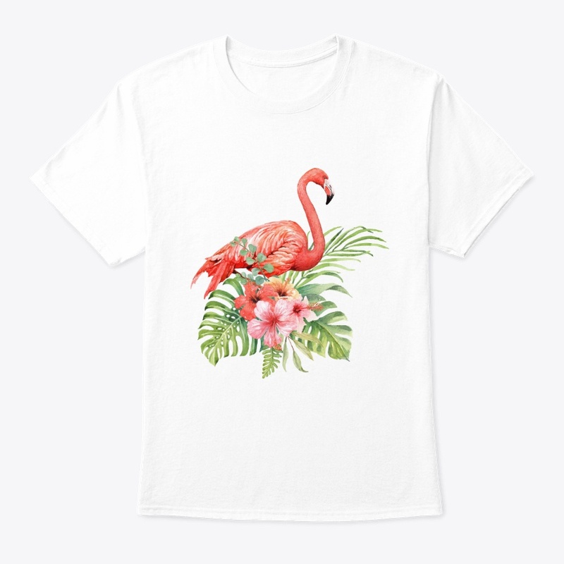 Watercolor flamingo in hibiscus bouquet