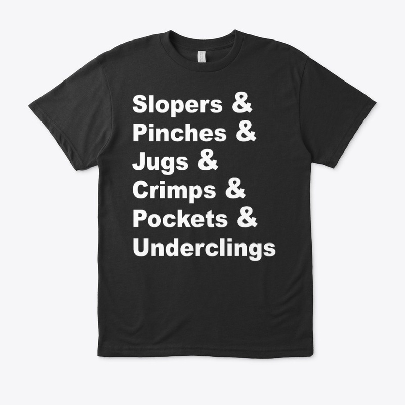 Rock Climbing White Words on Eco
