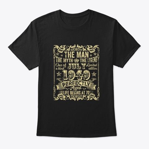 70 Th Birthday Gift The Man Myth Legend J Black T-Shirt Front