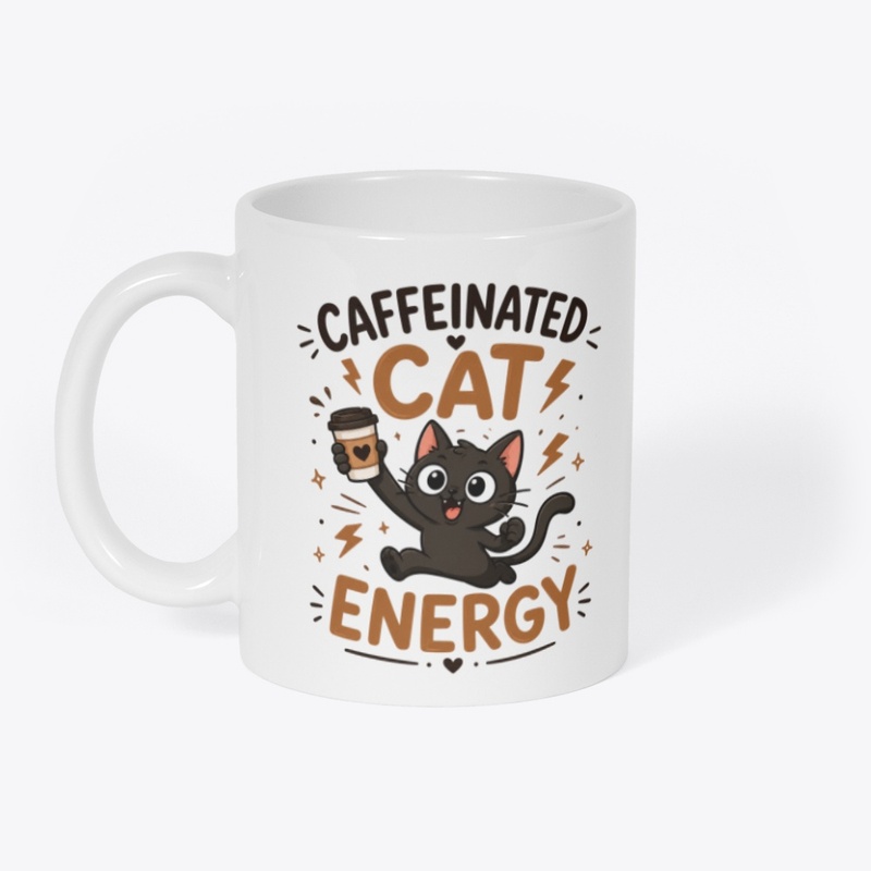 Caffeinated Cat Energy Funny Black Cat