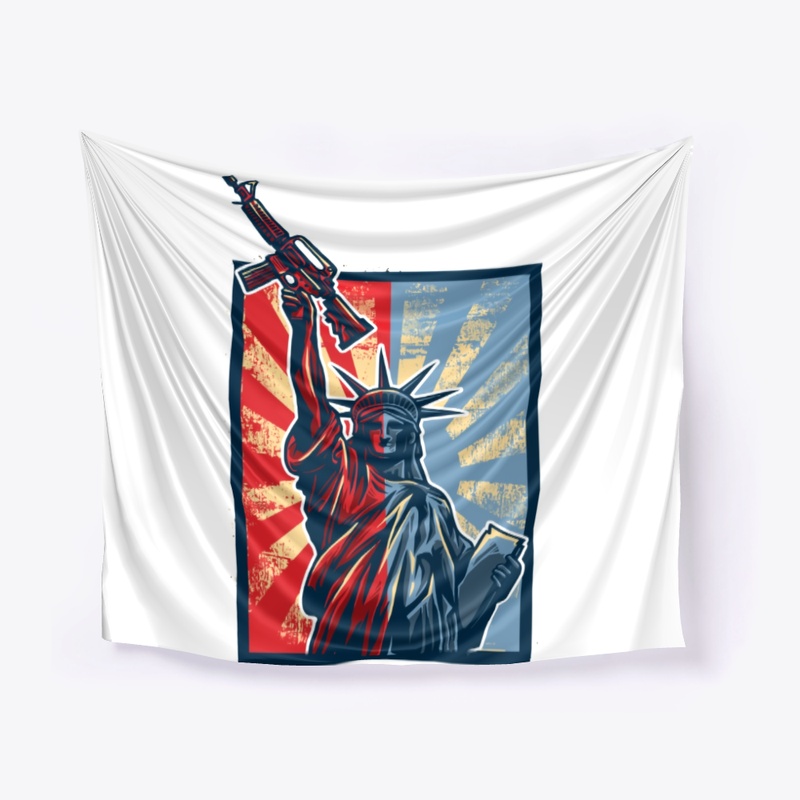 Retro Statue of Liberty holding a Rifle