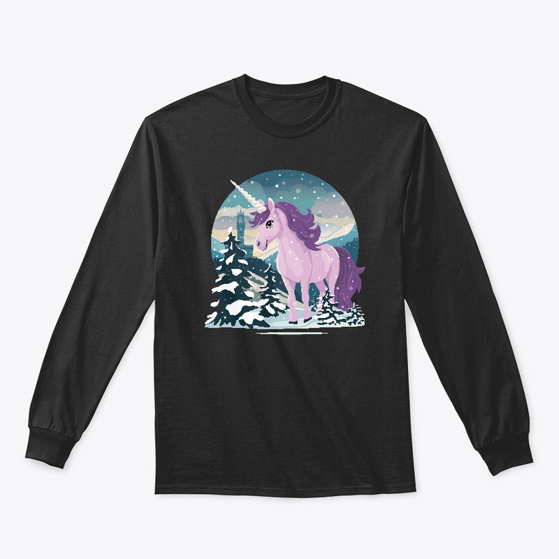 Cute unicorn in a winter landscape