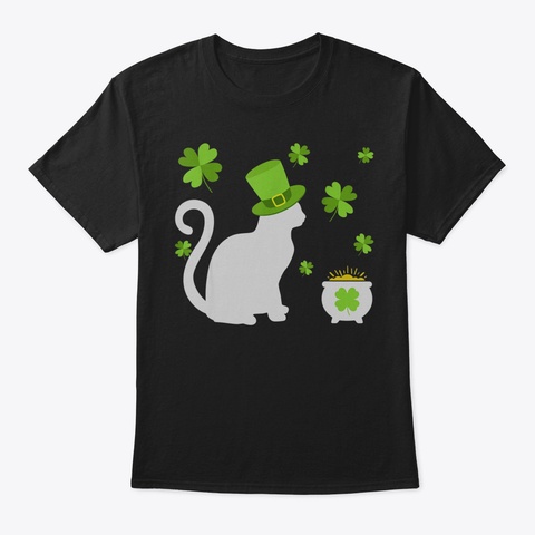 Cat Lovers Clovers St Patricks Day Gift  Black T-Shirt Front