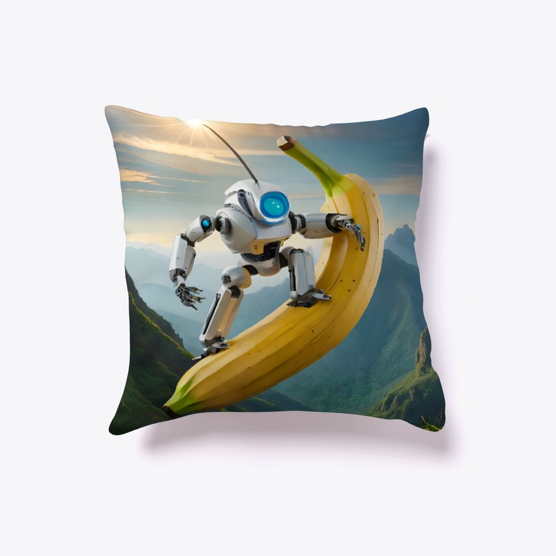 A robot riding a banana