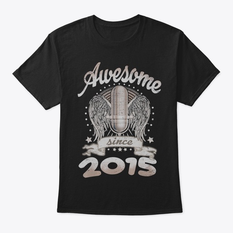 Vintage Awesome Since 2015 5 Th Birthday  Black T-Shirt Front
