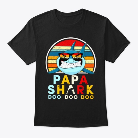 Vintage Papa Shark Doo Father's Day Black T-Shirt Front