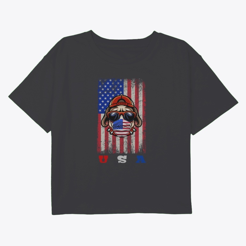 A pug w/American Flag covering her nose