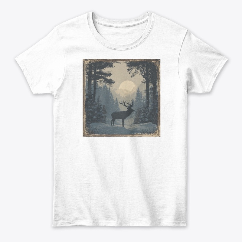 Moonlit Deer Forest Wilderness Art