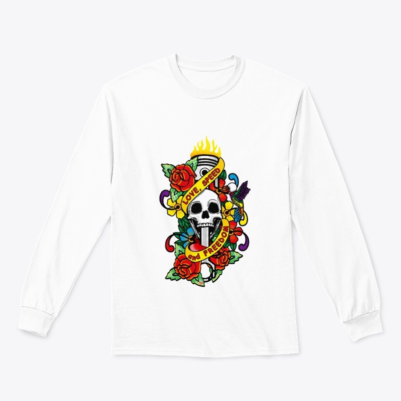 Skull, piston and red roses