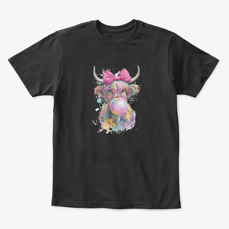 Cute Highland Cow Bubblegum Pink Bow Tee