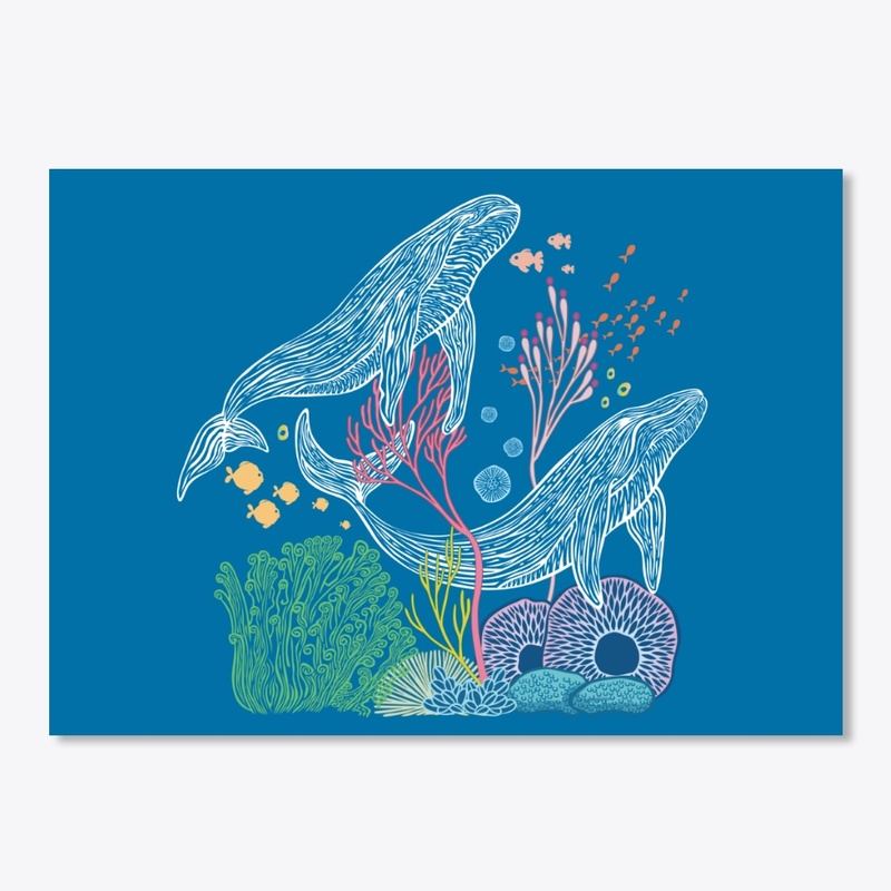 Blue Whale Waves Line Art