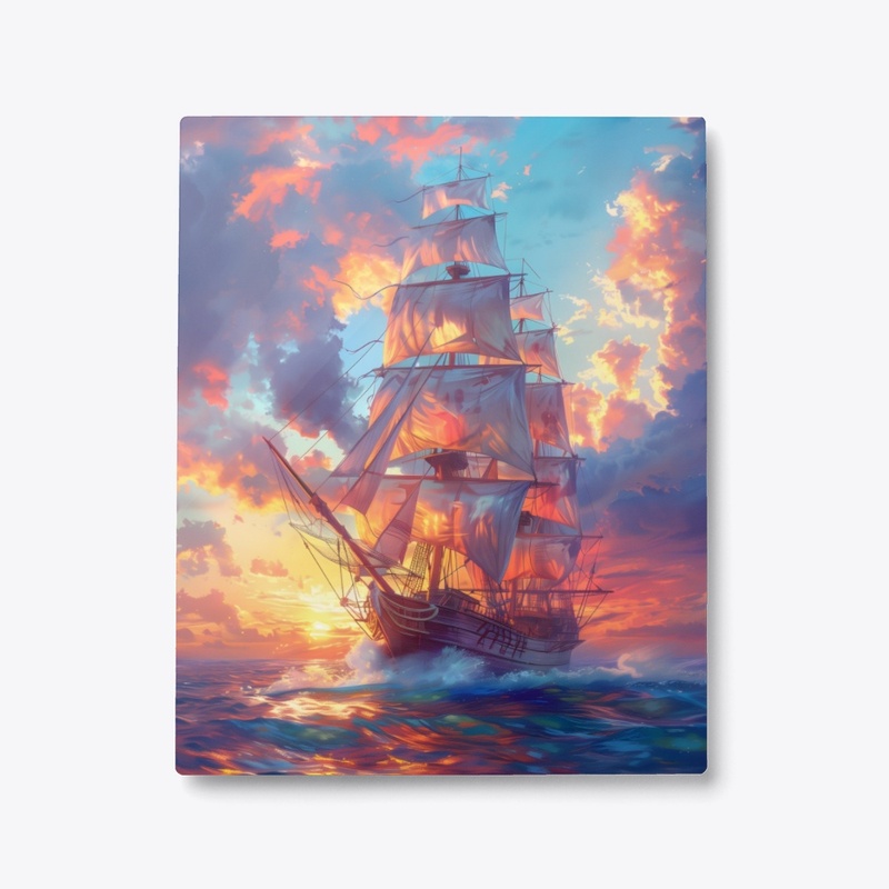 Metal Print Majestic Tall Ship at Sunset