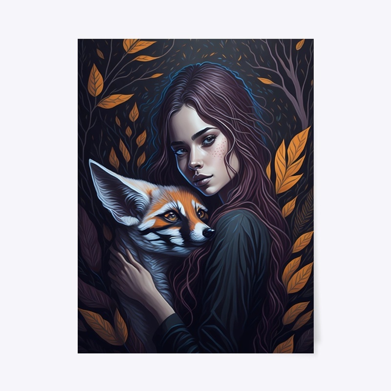 beautiful girl hugging a cute fennec fox