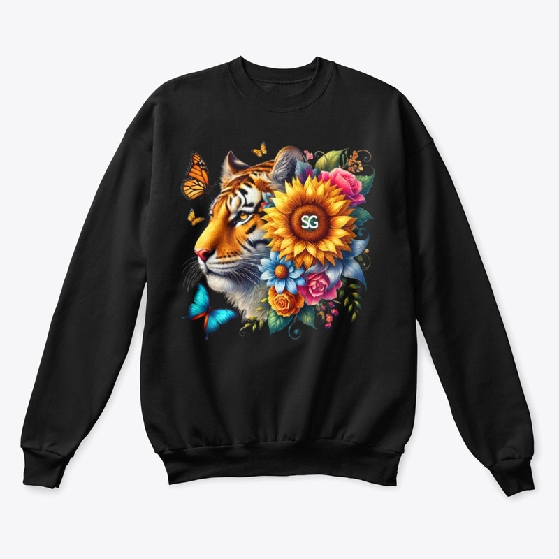 Tiger Head With Sunflowers Animal Lover