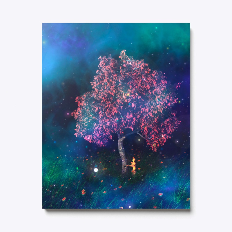 Landscape in space, Tree and flowers