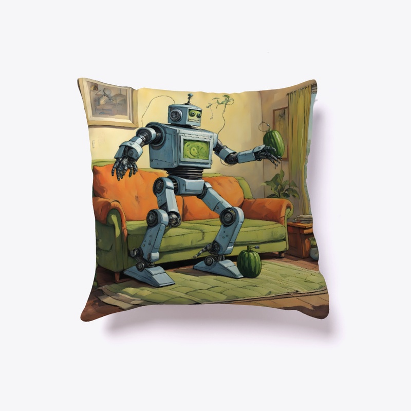 A robot holding a cucumber