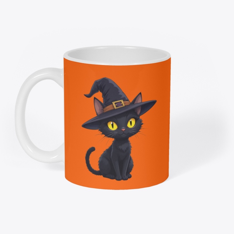 Black Cat Witch Hat Halloween Tee