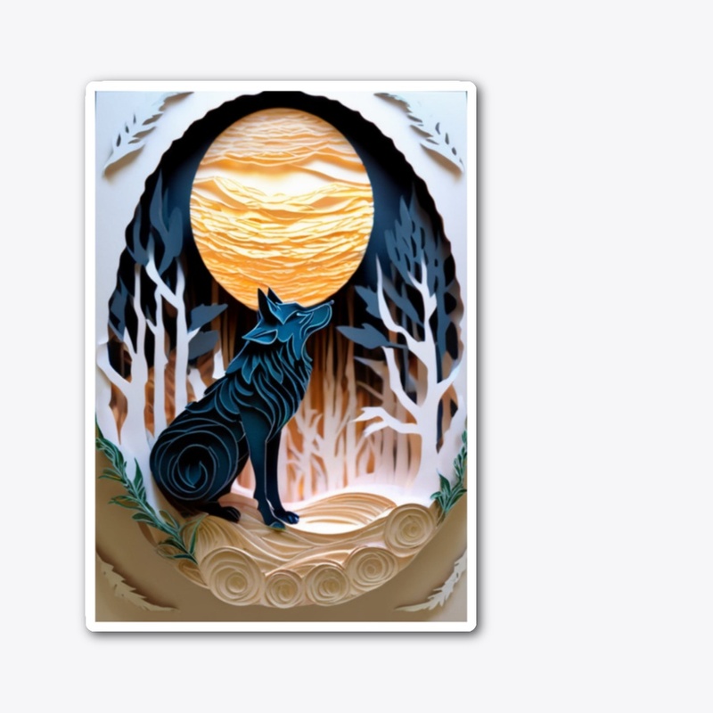 Carved Wolf under Full Moon