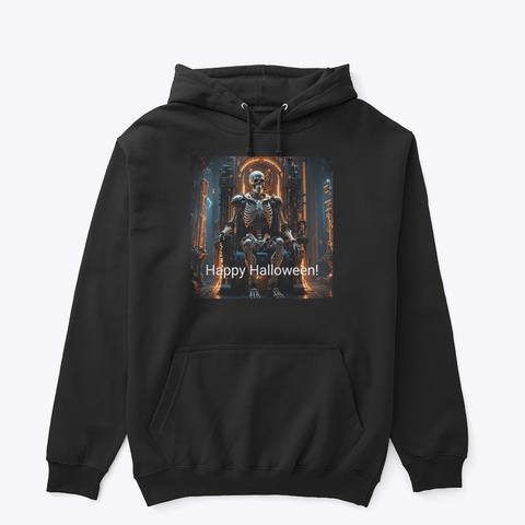 Halloween Hoodie With Pic Of A Skeleton  Black T-Shirt Front