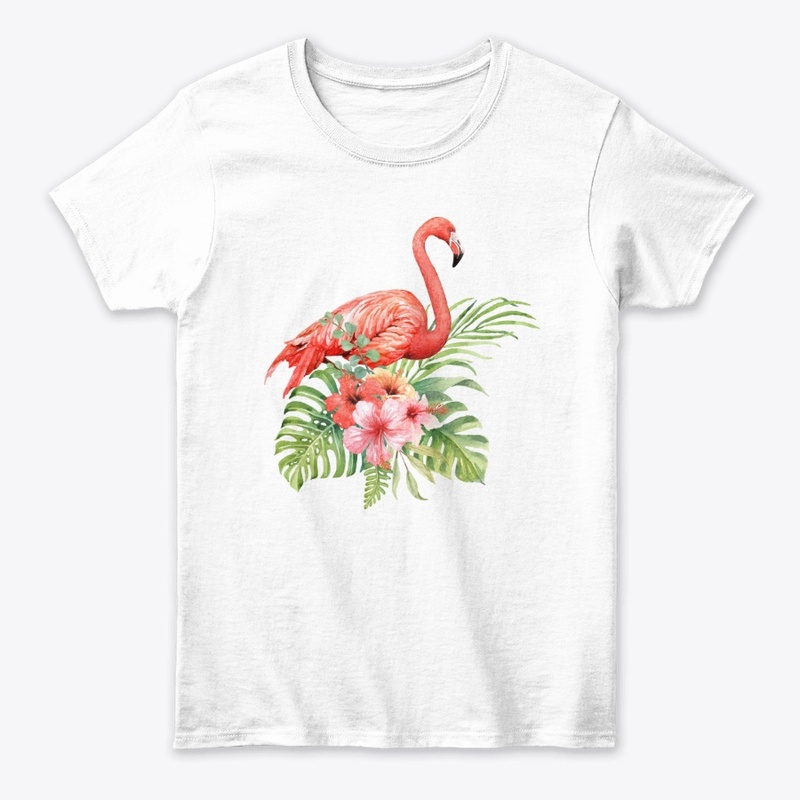Watercolor flamingo in hibiscus bouquet