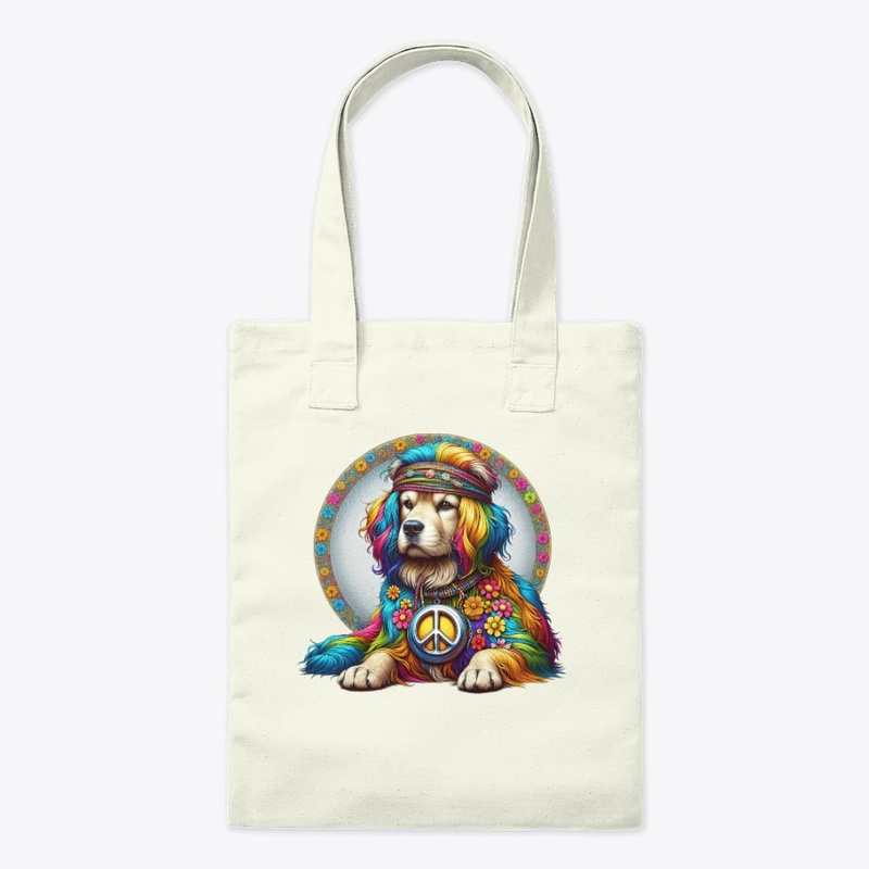 70's Hippie design of a golden retriever