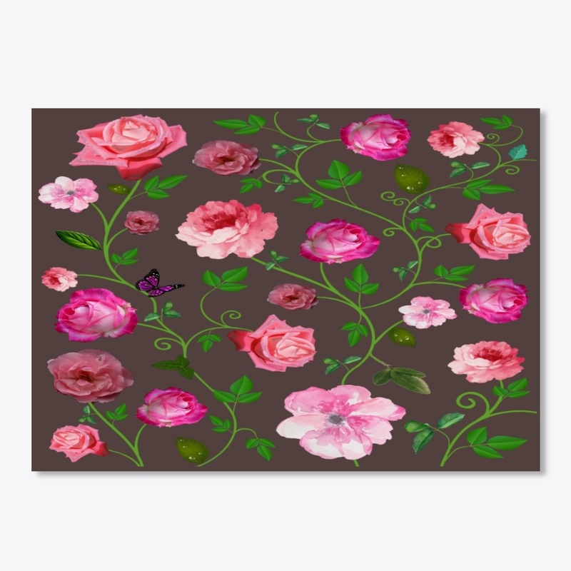 Roses on vines and butterfly