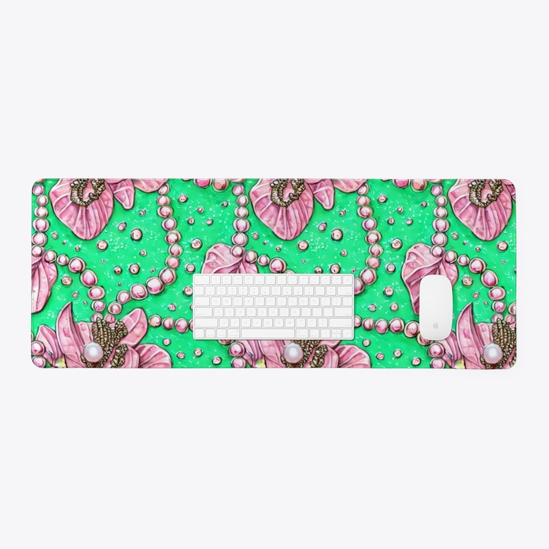 Green Background with Pink Pearls 